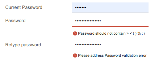 jckwart's tweet photo. Accounts on @Oracle against the diversity. At least the password one.

"Password should not contain > < ( ) % ; \"

And of course, the "should" verb is not an advice, but the obligation. https://t.co/GnddlPACen