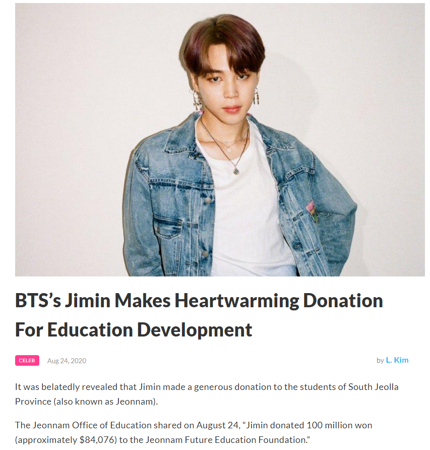 +donating money to be used towards education development, desks & chairs to his alma mater, and these are only a few. Jimin's parents have raised him well since it's been reported that him and his family donate rice to the local community center every year.  #HappyBirthdayJimin