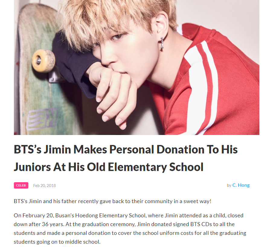  #jimtober D13: Jimin is known for giving back. Donating to help lower income students in Busan, offering to pay for the high school uniforms of the graduates of his elementary school that closed down, sending flowers to his former dance academy for their dance recitals, +