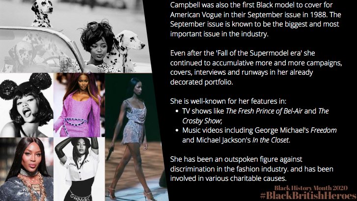 Day 12 is for the iconic Naomi Campbell   #BlackHistoryMonthUK    #BHM    #BlackBritishHeroes  @NaomiCampbell