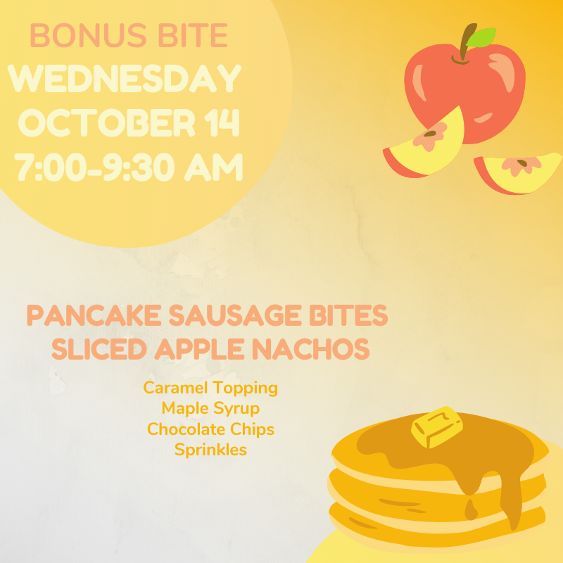 CedarDining's tweet photo. Get your Pancake Sausage Bonus Bites in the Dining Hall this Wednesday morning from 7-9:30 am! https://t.co/FSXzPD87pI