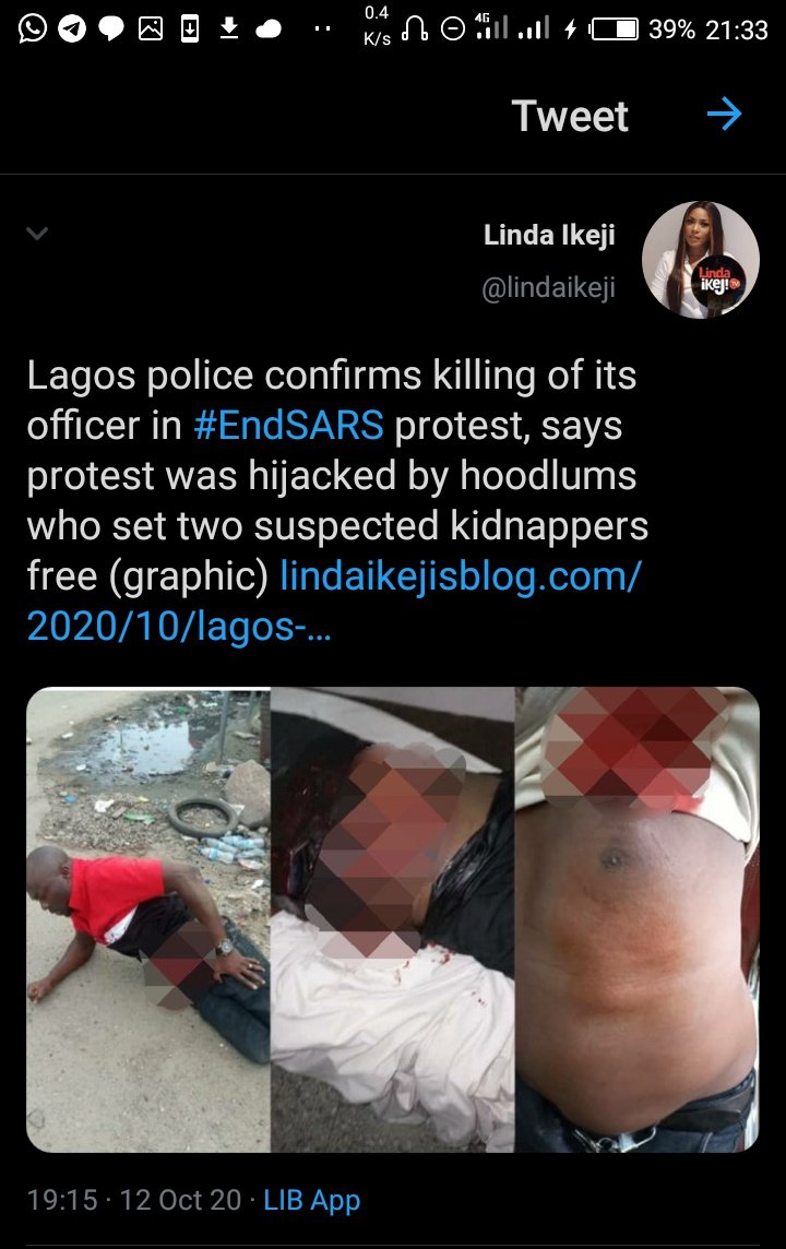 For further checking of the above tweet...The twitter user had identified the officer hours ago, we saw it but waited for "official confirmation" which the governor's press secretary just did.. As the times of these tweets shows..  #SARSMUSTEND  #EndPoliceBrutalityinNigeria