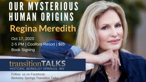 _ReginaMeredith's tweet photo. Our Mysterious Human Origins, book signing! 
Oct 17, 2020 2-5 PM
Historic Berkeley Springs, WV
https://t.co/DTSRw6U51v https://t.co/2U5qdECqvr