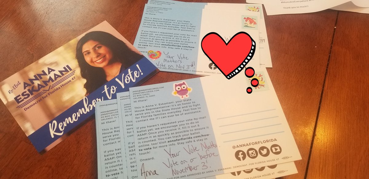 Elect gun sense candidates!!! 100 postcards mailed to Winter Park and Orlando. <a href="/MomsDemand/">Moms Demand Action</a> <a href="/AnnaForFlorida/">Rep. Anna V. Eskamani, PhD 🔨</a> #MomsAreEverywhere #FlaPol #onwardwithanna