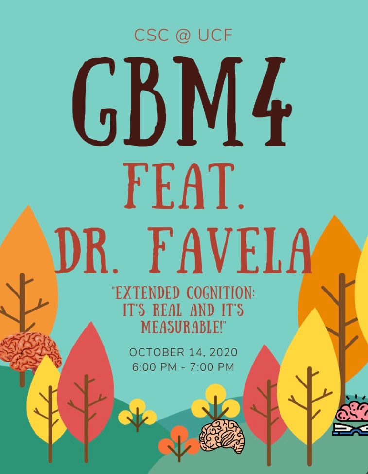 Hey Knights!
Our next general body meeting will be on
Wednesday, October 14, 2020 at 6pm.
Dr. Luis Favela will be giving a presentation titled "Extended Cognition: It's Real and It's Measurable". https://t.co/AqvRalXa6I