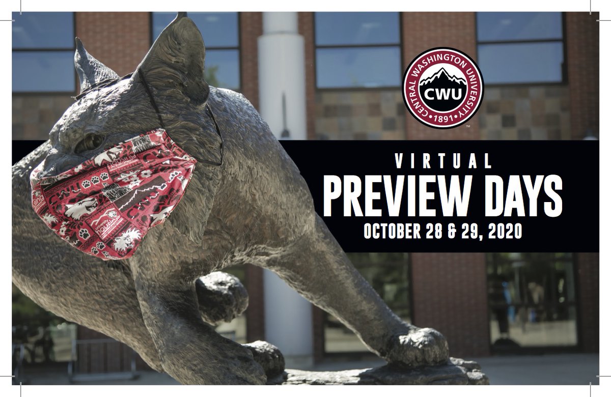 Ready to join the #Wildcat family? 🐾

Join us for Central Washington University Virtual Preview Days! This two-day event packed with presentations will help you learn how <a href="/CentralWashU/">CWU</a> fits into your future.

RSVP ▶️ cwu.edu/virtual-previe…