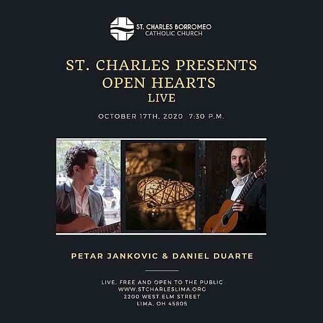 stcharleslima's tweet photo. LIMA — Open Hearts Concert Series, with a concert featuring Petar Jankovic and Daniel Duarte, is 7:30 p.m. Saturday, Oct. 17 at St. Charles Borromeo Catholic Church, 2200 W. Elm St., Lima.

The classical guitar duo event is live, free and open to the public. https://t.co/IhuQppmu4X