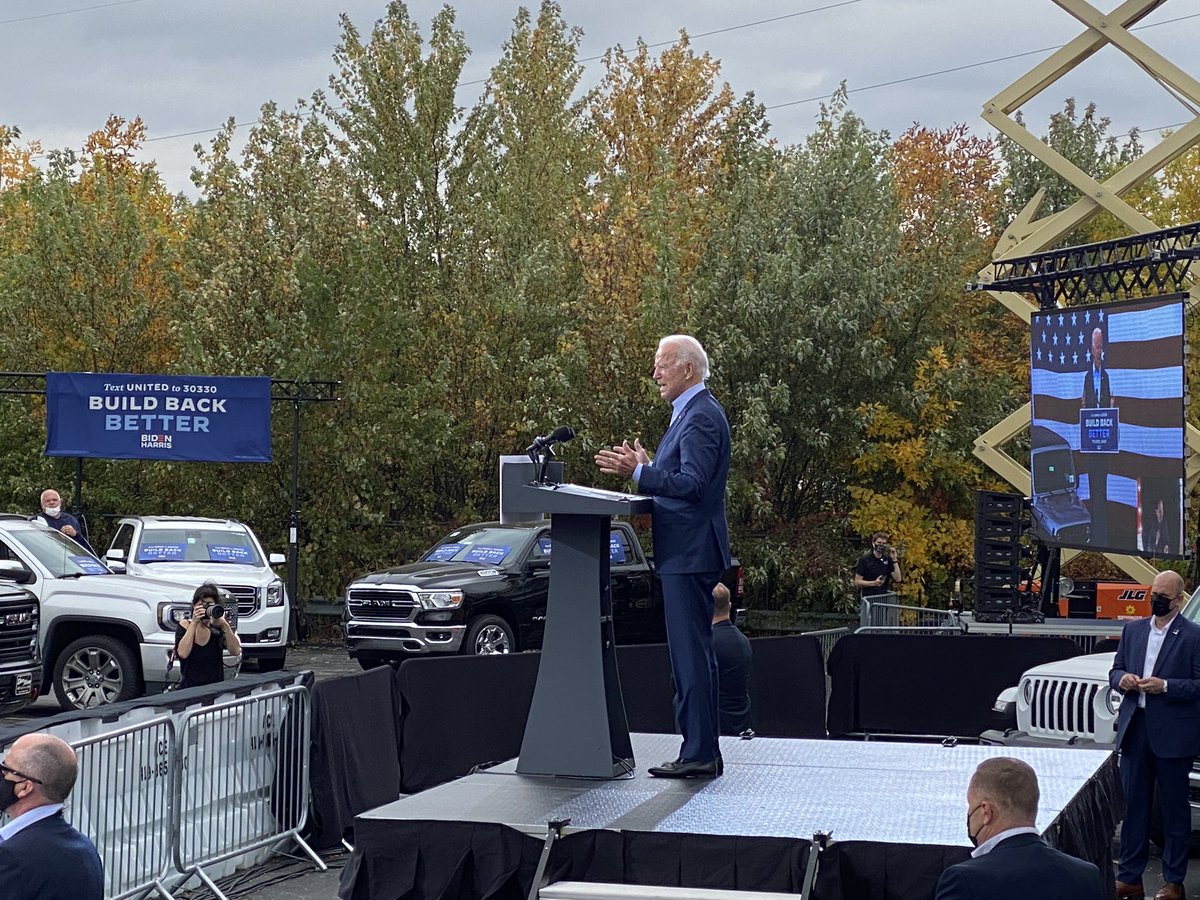. @JoeBiden brings his economic message to Toledo, Ohio where how main message besides selling his “Build Back Better” plan to union members gathered at the drive-in is promising to never turn his back on them like Pres. Trump has in the last several years.