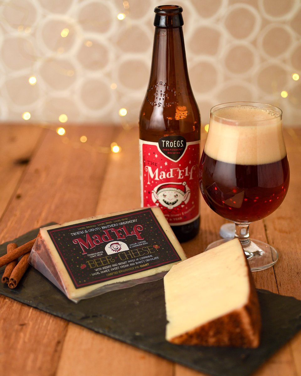 TroegsBeer's tweet photo. New Mad Elf Beer Cheese! Sweet and savory with notes of cinnamon, chocolate, coffee &amp; honey. Made with 100% PA cow’s milk, #MadElf, cinnamon, nutmeg &amp; clove. By @TroegsBeer @CaputoBrothers @GiantFoodStores @calicuttsspice @LittleAmps and local farmers! https://t.co/SDLNvTnz2h https://t.co/K2WPClUQuR
