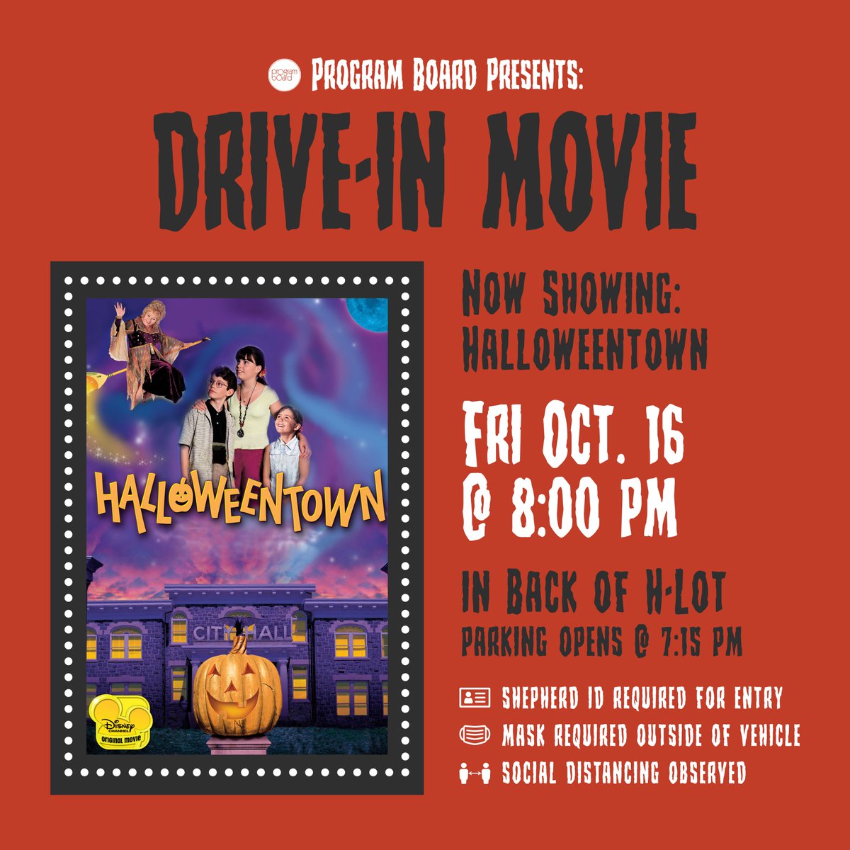 Hey Rams! You voted and picked Halloweentown to be our Drive-In movie for this Friday! Join us starting at 7:15pm to get your spot in the back of H-Lot for the screening at 8pm! We hope you're as ready for a spooky good time as we are!