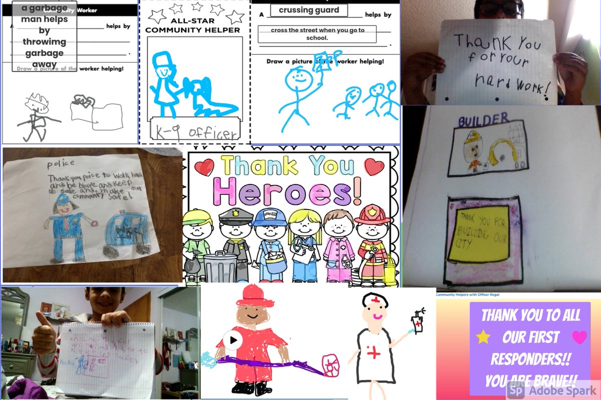 First graders have been working hard learning about community helpers and what they do to support our community. Check out some of our first graders work and encouraging messages to our hardworking community helpers! #63Online <a href="/MarkTwainD63/">Mark Twain School</a>