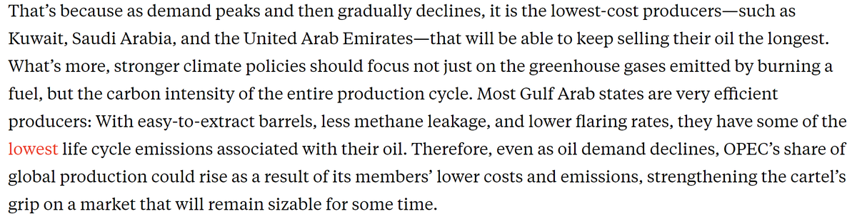 10/This gets to the crux of  @jasonbordoff prediction: that low cost oil from the NOCs will enable them to keep producing the longest. And in fact, their incentives may be to RAMP UP production as global oil demand declines.