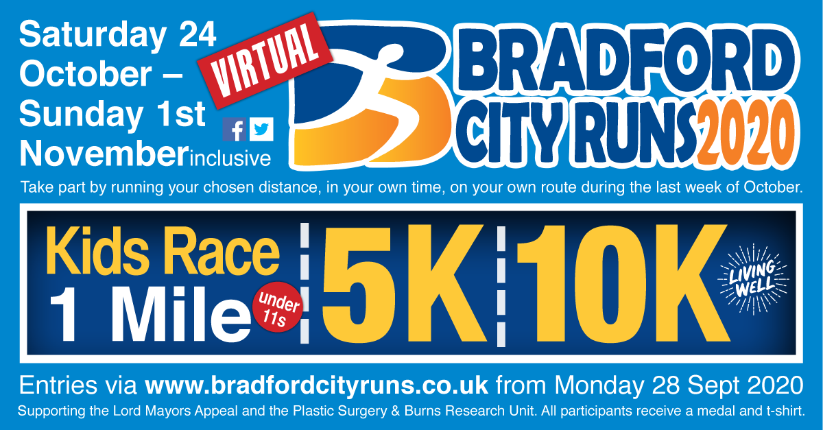 MyLivingWell1's tweet photo. 🏃 Bradford City Virtual Runs 2020! 🏃
Sat 24 Oct – Sun 1 Nov. Virtual 5k, 10k &amp; Kids run - perfect for beginners &amp; experienced runners all ages &amp; abilities. 🥇👕 Medals &amp; T-shirts for finishers. Run/walk your own route &amp; pace! Enter at: https://t.co/jxFGMVotpJ #BCR2020 https://t.co/vvEhQb3mxA