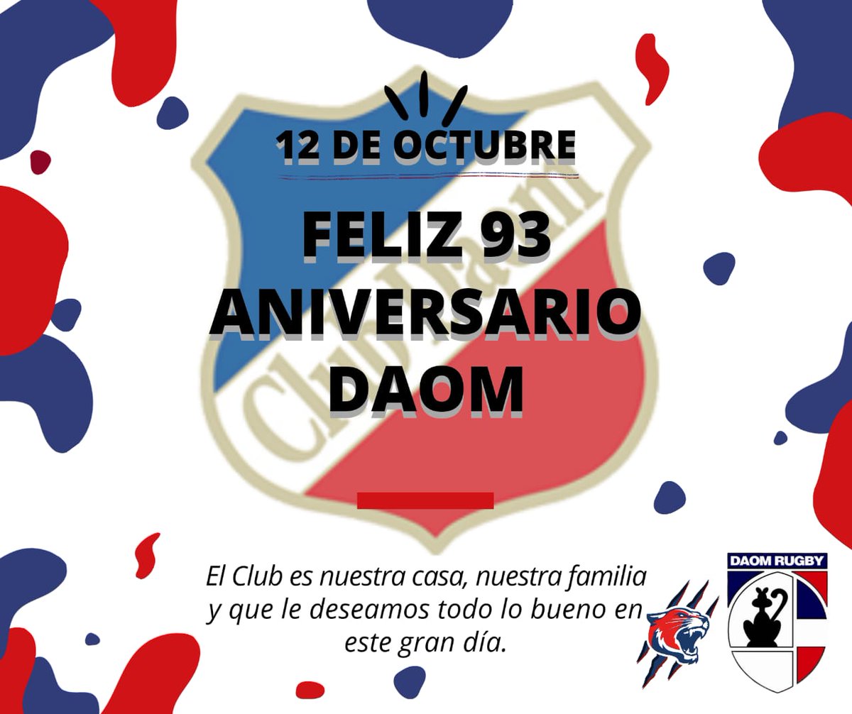 #FelizAniversarioDAOM

Nuestro club, nuestra casa... ¡¡¡Por muchos años más!!! 💙⚪❤️

#93años #VamosDAOM #RugbyFemenino #12deOctubre pic.x.com/Uia5ZHCoAe