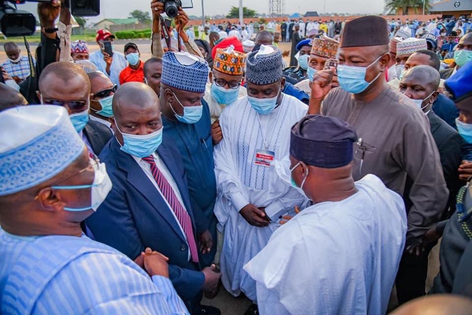 PHOTOS: HE Alh. Atiku Abubakar, being received by the Adamawa State Gov. Umaru Fintiri, and other state government officials and politicians on arrival at the Yola International Airport today. #AtikuKawai2023