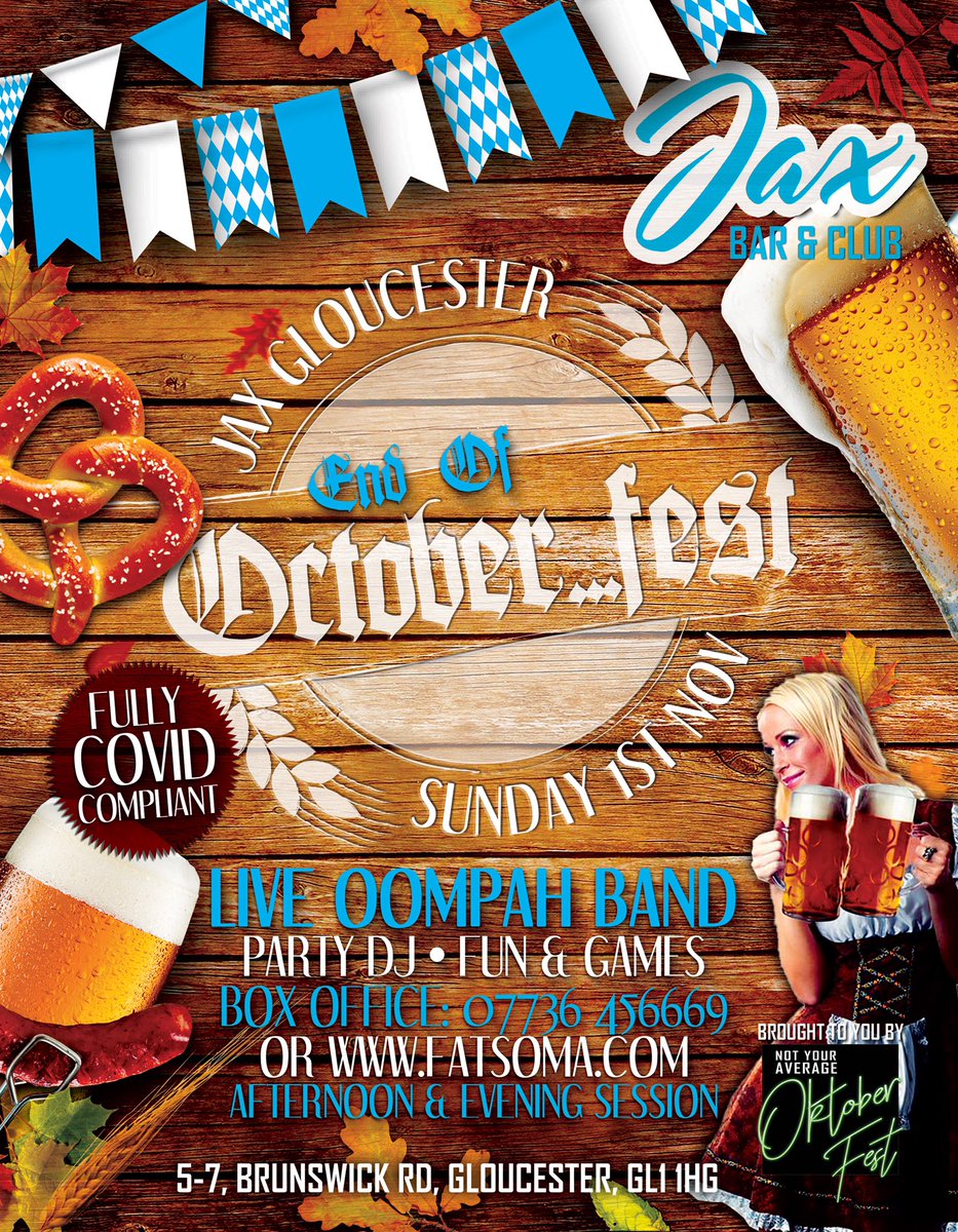 💫 WE ARE BACK... sort of! 
We’re taking the Bierkeller show ON TOUR and landing in GLOUCESTER on Nov 1st @JaxBarGlos!  
Come and enjoy the band, DJ, hosts fun &amp; games you knew &amp; loved! 

TICKETS:
07736 456669 or 
fatsoma.com/not-your-avera… 

#gloucester #cheltenham #oktoberfest
