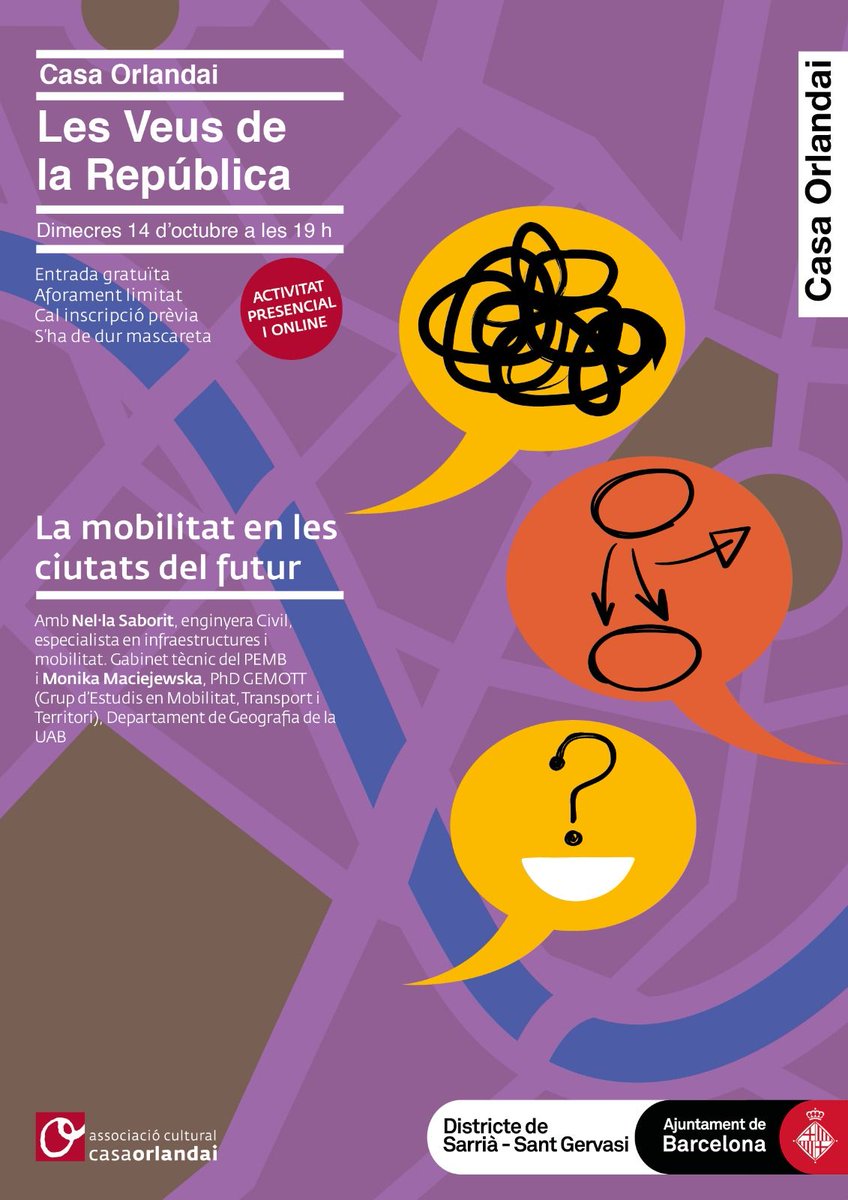 La #mobilitat a Barcelona haurà de transformar-se. Però cap a on? Dimecres 14 a @CasaOrlandai ho tractarem amb <a href="/Neleeta/">Nel·la Saborit Esteve</a> i <a href="/MonikaWiktoriaM/">Monika Maciejewska</a>  i quin són els canvis necessaris en infraestructures, governança, hàbits de la població, etc? Us esperem!