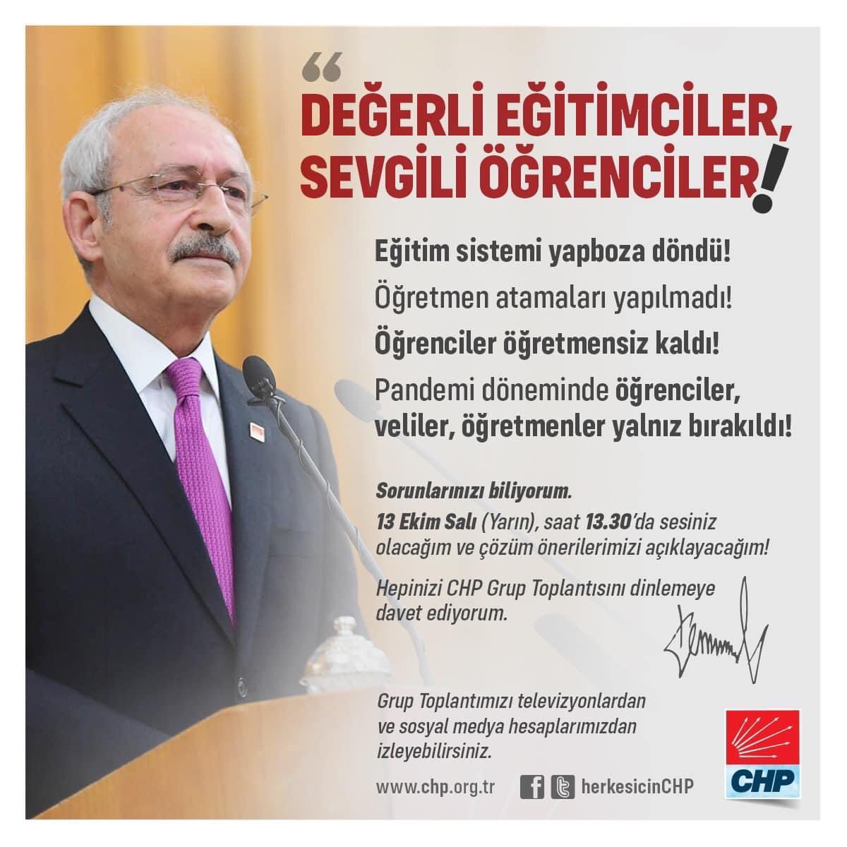 Genel Başkanımız Kemal Kılıçdaroğlu, yarın saat 13:30’da partimizin TBMM Grup Toplantısında eğitim sistemindeki sorunları dile getirecek. Çözüm önerilerimizi açıklayacak.
#eğitimhakkı #fırsateşitsizliği #eğitimeerişim