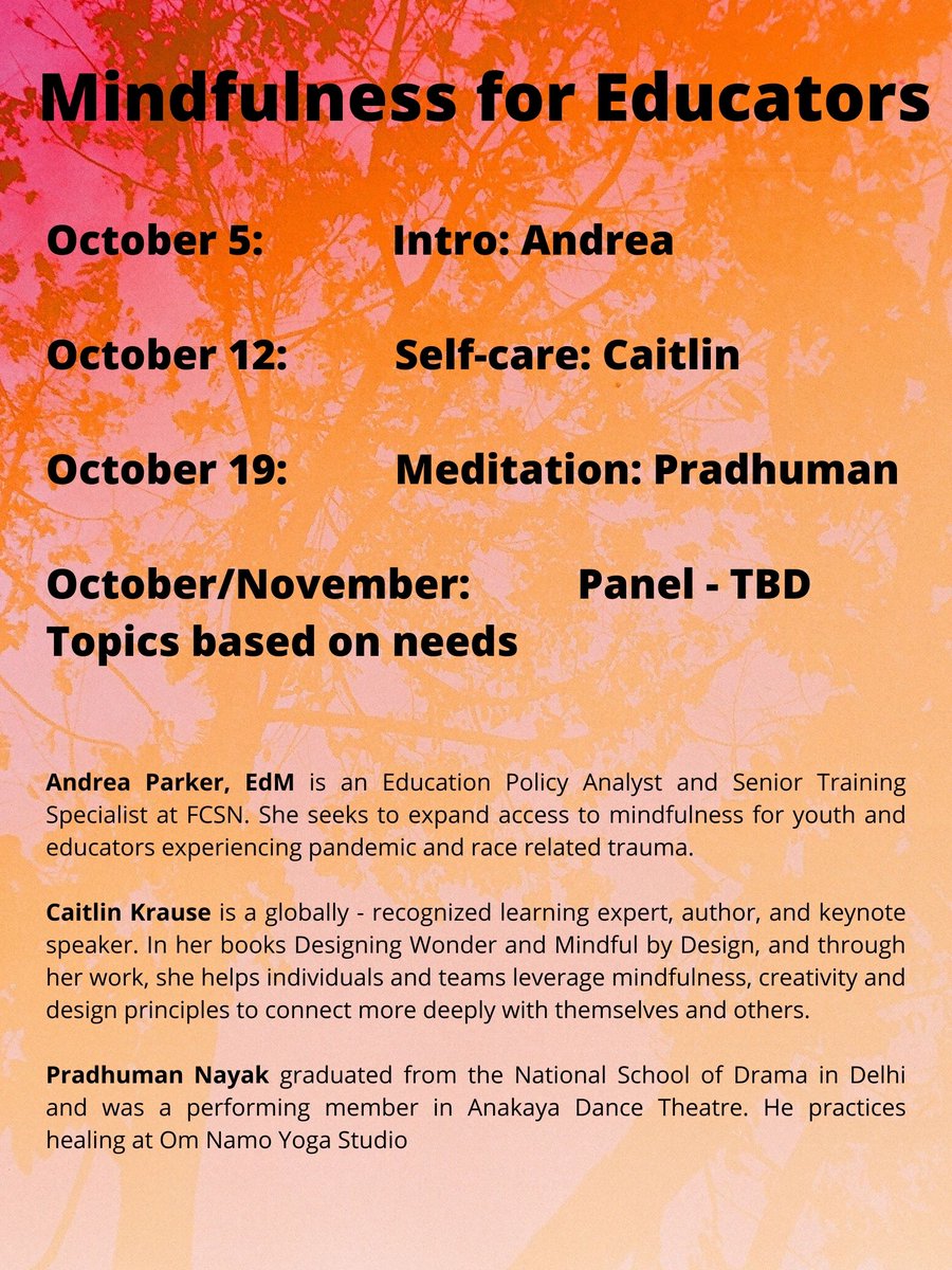 CaitlinKrause_'s tweet photo. Calling all educators who need to #fillthewell with some #mindfulness connection & self-care! Carve out an hour and join us!
I'm hosting a free session tonight in Zoom as ✨ guest of @MAFamEngage.
This theme, at this time, feels extra necessary.
Register: https://t.co/W2fOSDkK4C https://t.co/BGe9DvcPEu