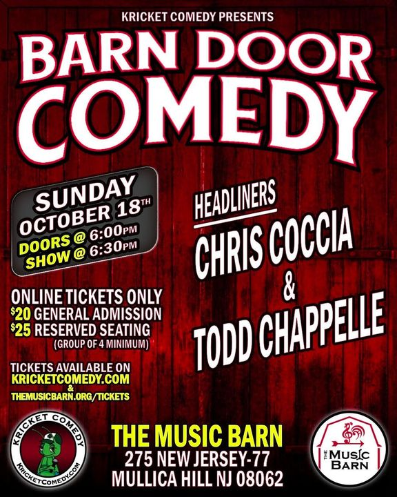 The_Music_Barn's tweet photo. SUNDAY!! Our first comedy show and last event of the season :( Headlined by Chris Coccia and Todd Chappelle https://t.co/idLi6zOaa1