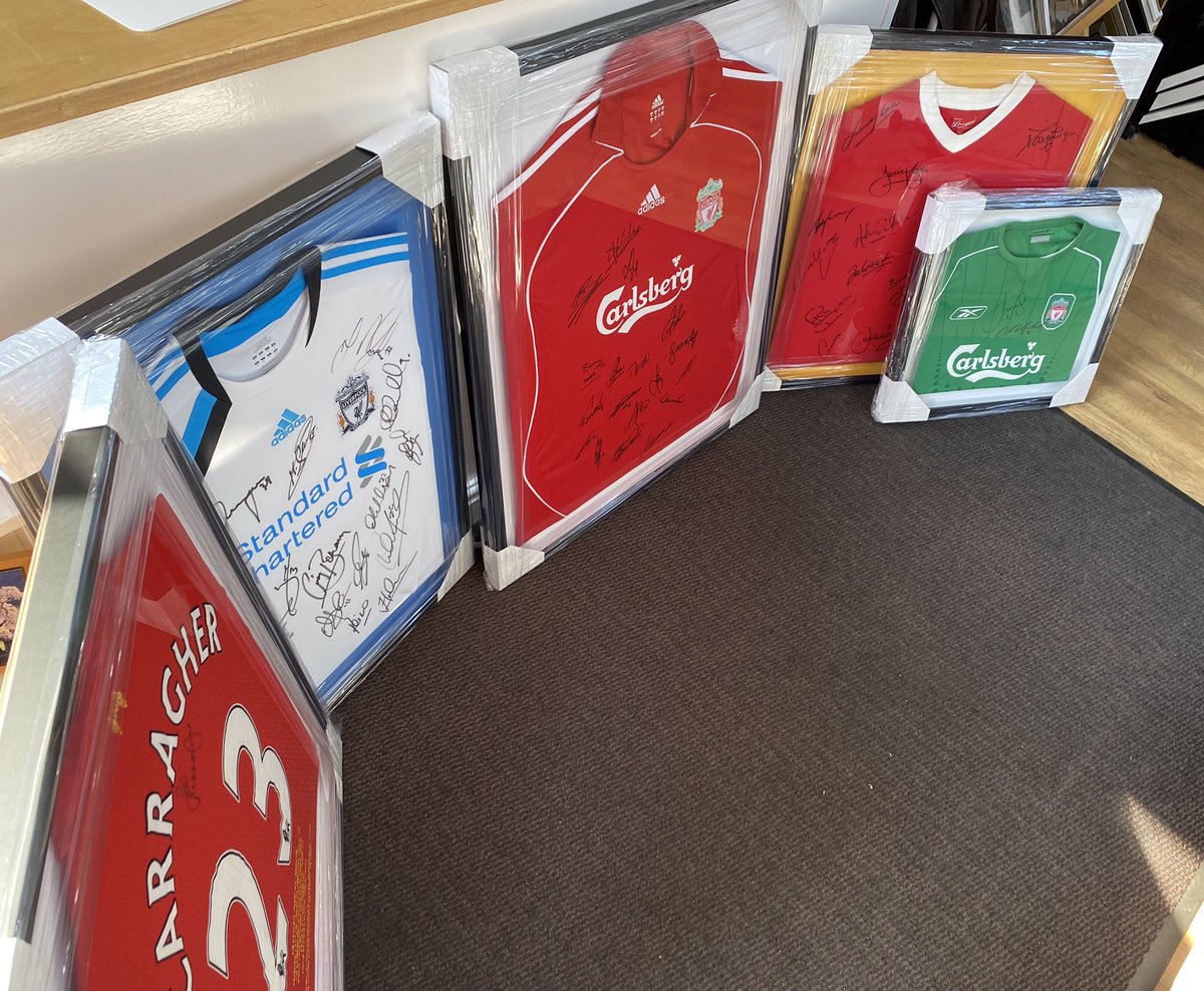 YPFOld's tweet image. A collection of Liverpool FC shirts framed for a customer recently (but before that match with Villa) #WorcestershireHour