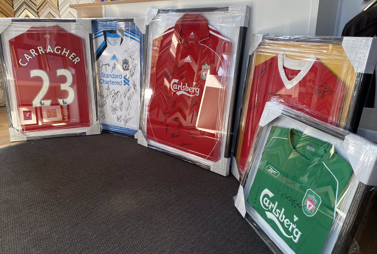 YPFOld's tweet image. A collection of Liverpool FC shirts framed for a customer recently (but before that match with Villa) #WorcestershireHour