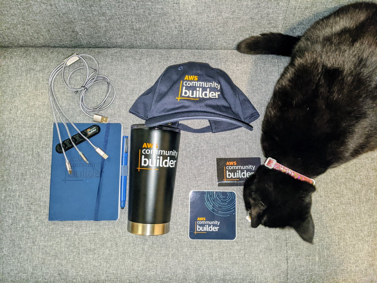 Thanks for hooking me up with some #aws swag, my cat loves it too 🐈 Happy to be part of the AWS Community Builder Program, lots of talented folks involved 🙌 @AWSCommunity @jasondunn