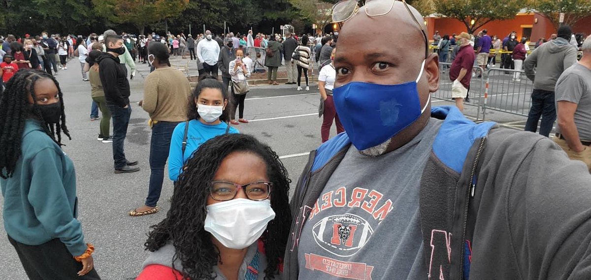  #EarlyVoting in  #Georgia. This is my good friend Kevin. Eight hours later and he’s still standing in line with his wife and daughter (voting in her first presidential election. They arrived at 7am. This is on Whitlock Avenue in Cobb county, northwest of Atlanta.