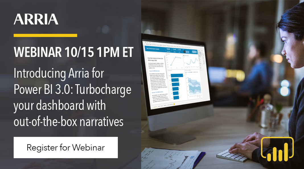 ArriaNLG's tweet photo. Turbocharge your dashboard! Tune in this Thursday at 1PM EST as we present how Arria Apps for Power BI lets you instantly create expert, natural language text narratives to complement your visuals.
Register at https://t.co/SNw8H5Afhp
#arrianlg #AI #BI #businessintelligence https://t.co/zpsIogQ0uU
