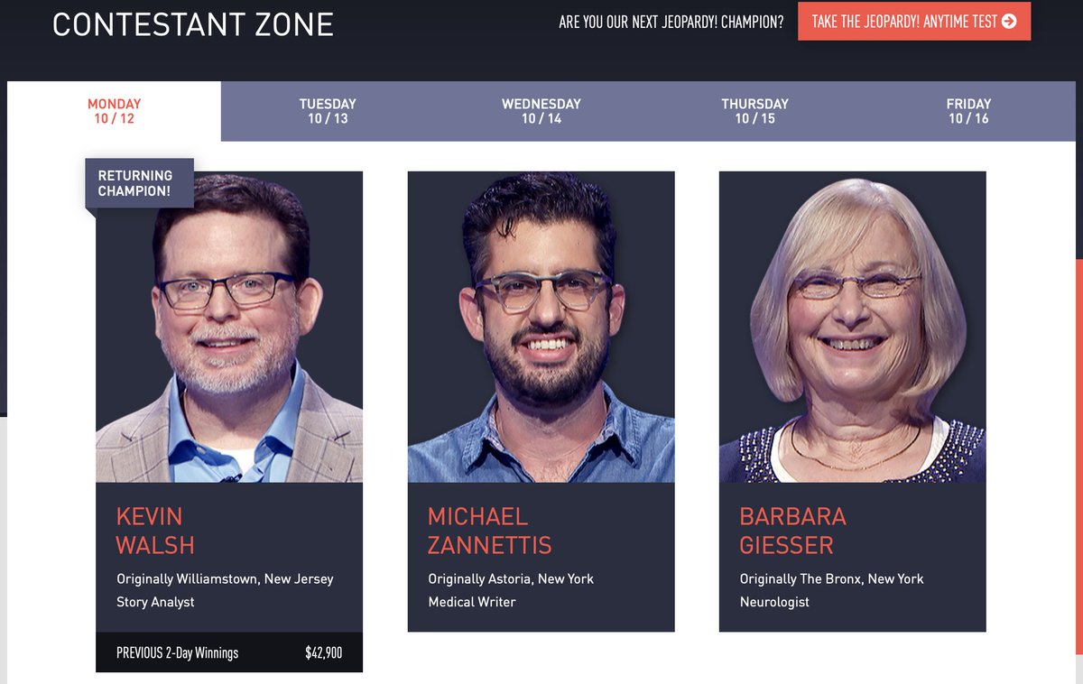 spazweez's tweet image. If you can, check out my third shot at @Jeopardy tonight! Unless you're in LA, where the NFL schedule has created a one-day delay where up is down, black is white, and Monday's show will air on Tuesday. Oh well... 😜 #Jeopardy #Jeopardy37