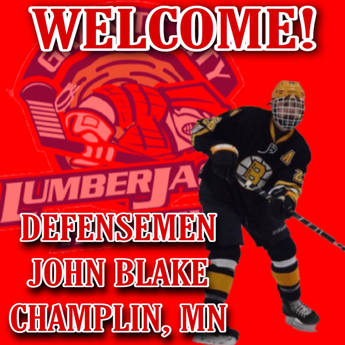 GCLumberjacks's tweet image. Welcome John Blake!

The native of Champlin, MN is playing in his 1st junior hockey season with the Jacks! Last year, Blake played for Breck HS where he put up 21 pts (5🚨,16🍎) in 24 games.