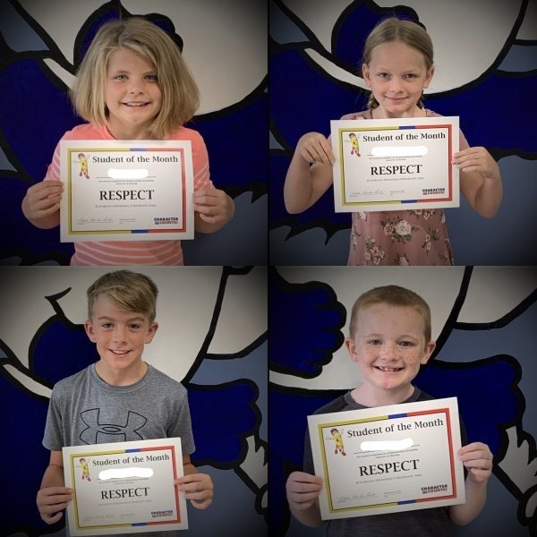 PbisAnderson's tweet photo. Congrats to the 3rd Grade September Character Award Winners! Ellie, Reese, Turner, and Trevor demonstrated respect for the month. They are always kind, leaders in the classroom, listen to directions and work hard. #BondurantsBest https://t.co/TAHl6E0Y1P