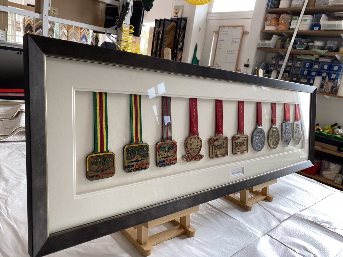 YPFOld's tweet image. Another collection of marathon medals. It’s not just pictures we frame! #WorcestershireHour