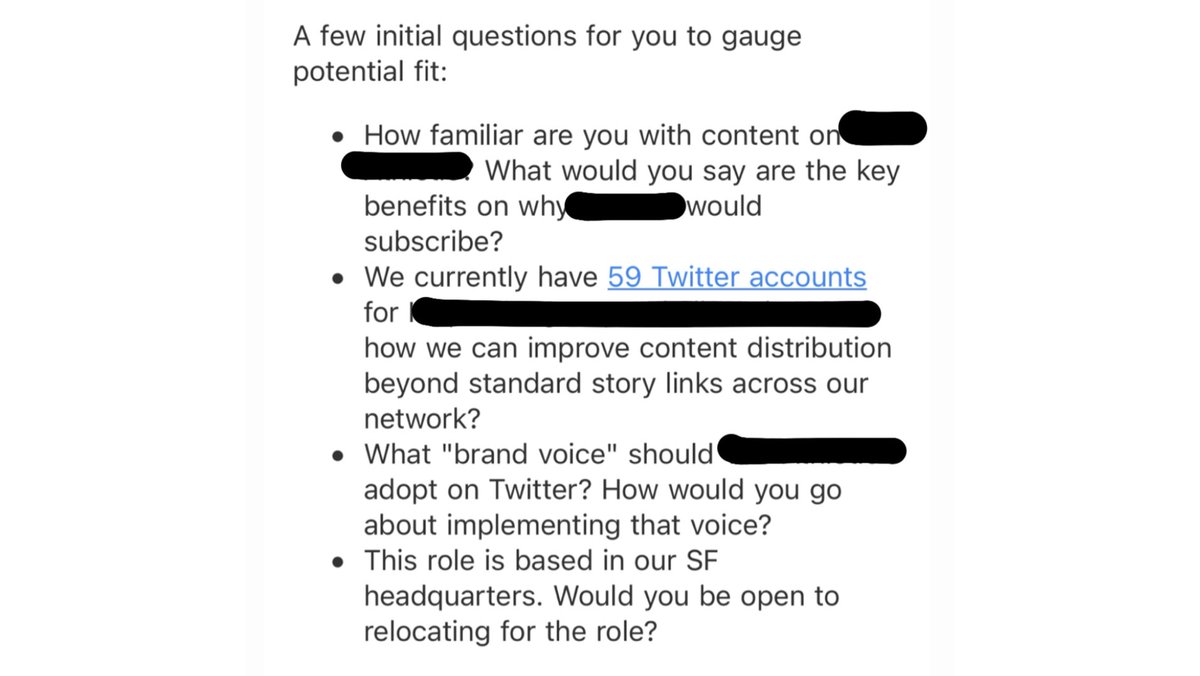 3/ My first time hearing from the company: the below email from their head of product.Pretty standard for the most part. Hi, hello, notes on the role. On the right, you'll see some questions they asked on how I'd do that job. This is where it gets hairy.