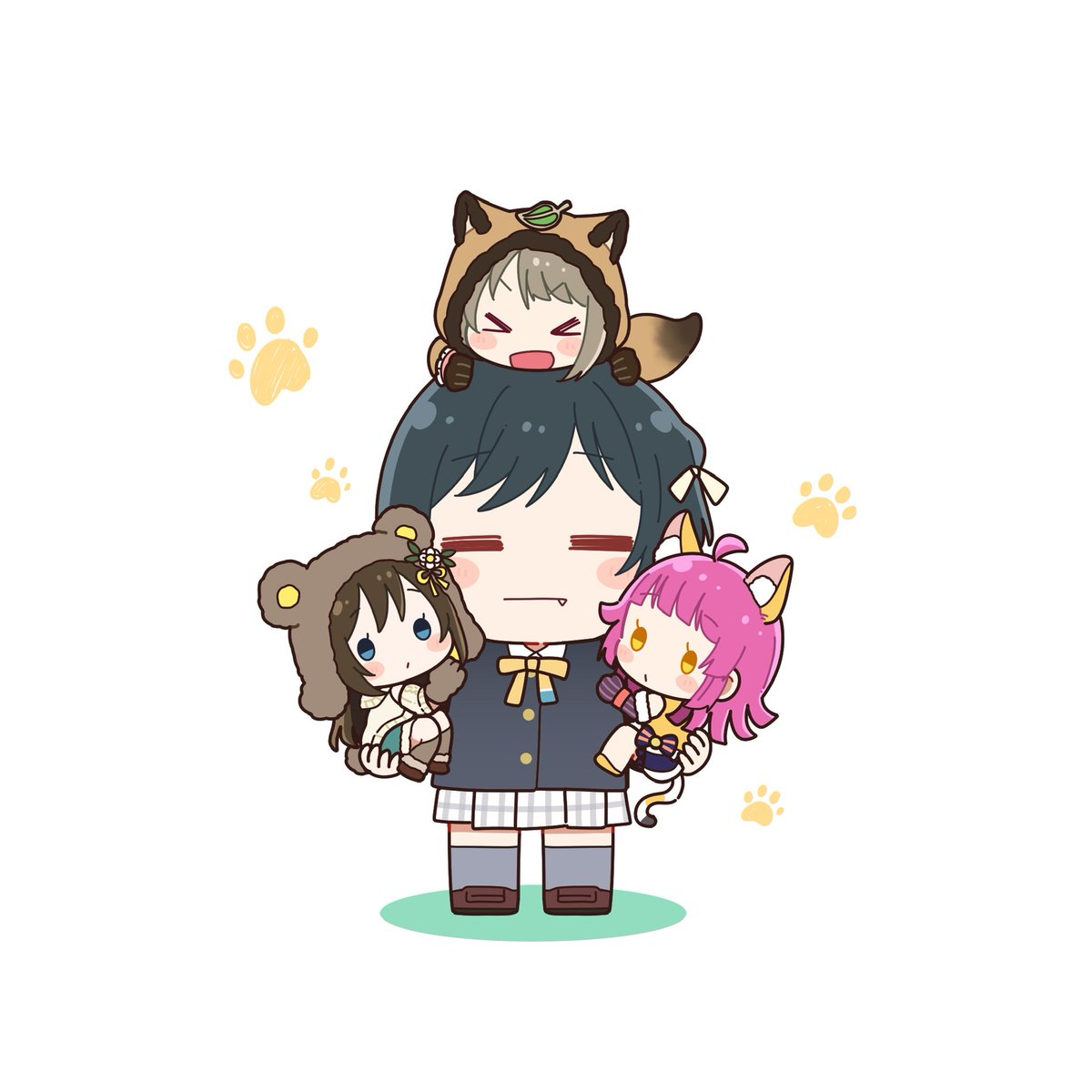 tennouji rina nijigasaki academy school uniform multiple girls 4girls animal ears chibi school uniform tail  illustration images