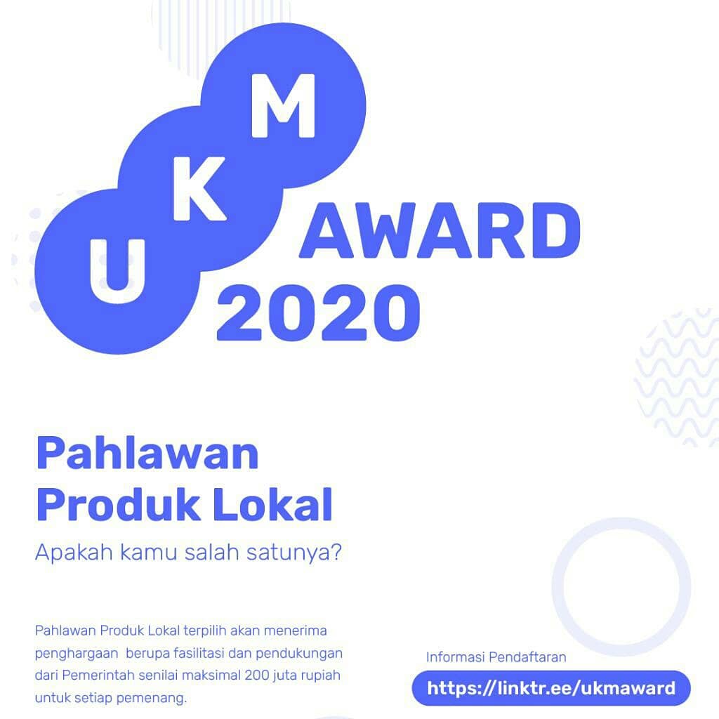 Musppkl's tweet photo. Yuk ikuti UKM Award 2020, penghargaan kepada kalian yang telah menghadirkan inovasi produk lokal berkualitas dan tetap produktif di masa pandemi. Kalian adalah Para Pahlawan Produk Lokal. Daftarkan di https://t.co/cbW18XDTFS sebelum 14 Oktober 2020 #UKMPahlawanProdukLokal https://t.co/vt5ubttnFH