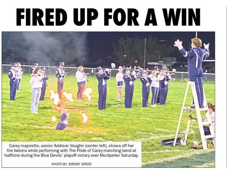 addison_vaughn's tweet photo. Thank you for the great picture! @speerjt @AdvertiserTrib I can’t believe this is my last year twirling as part of The Pride of Carey marching band... I’m going to miss it so much🥺❤️ https://t.co/Wfje41nJB3