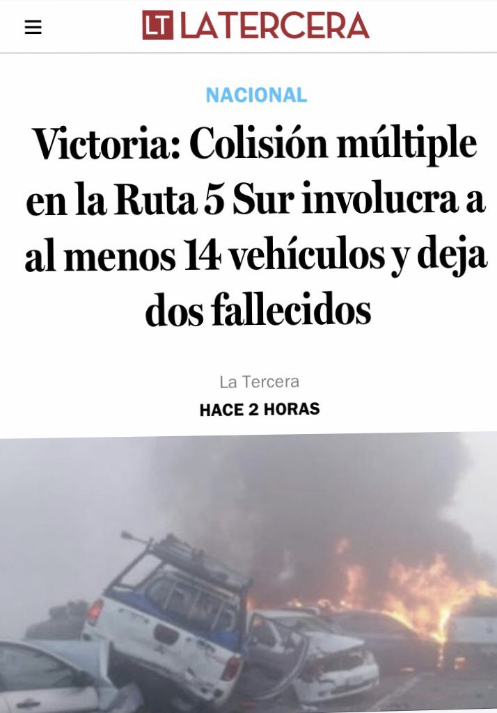 isidoraalcalde's tweet photo. Hace sólo 3 días @latercera publicó un titular falso del accidente de una manera burda. El fin de semana me comentó gente el tema como si la noticia hubiese sido el primer titular. Y ese es el gran problema. La rectificación no sirve. La información falsa queda instalada. https://t.co/AHXj8uhUnk