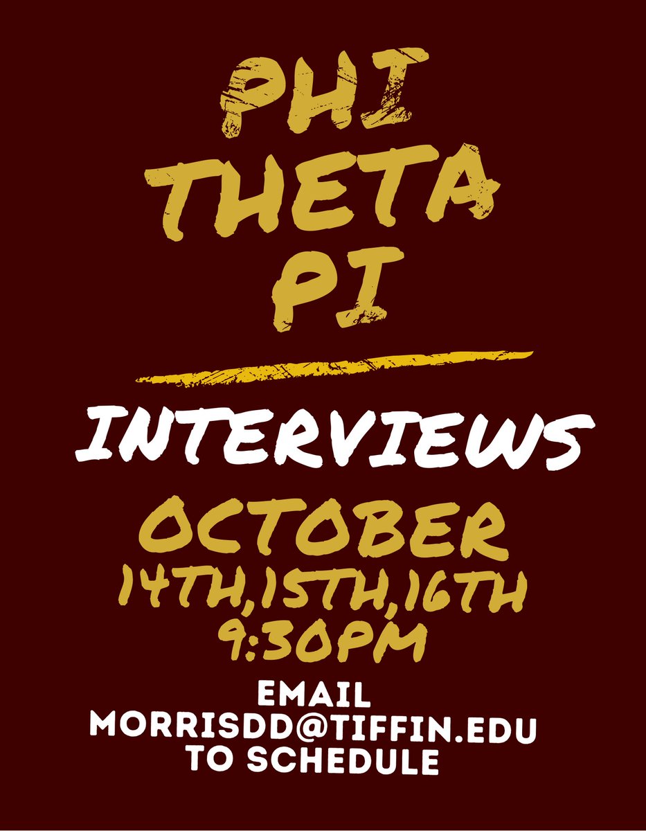 PhiThetaPi's tweet image. This week, we have Fall Pledging Interviews! If you are interested in scheduling an interview or learning more about the Phis, please DM us!

Currently, we can only accept Sophomores and transfer students.