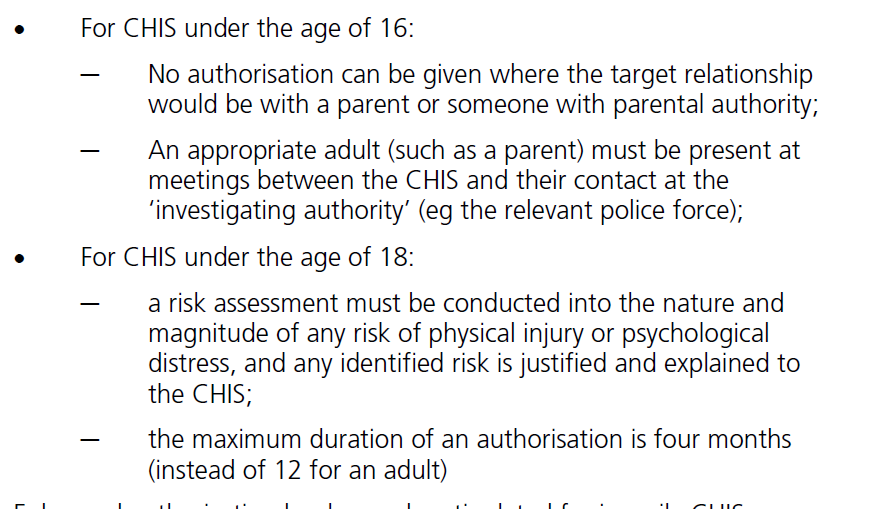 6. CHIS also authorises crimes committed by children if they are "intelligence sources". Yes, children. (But they won't use children to spy on their parents. Yet.)