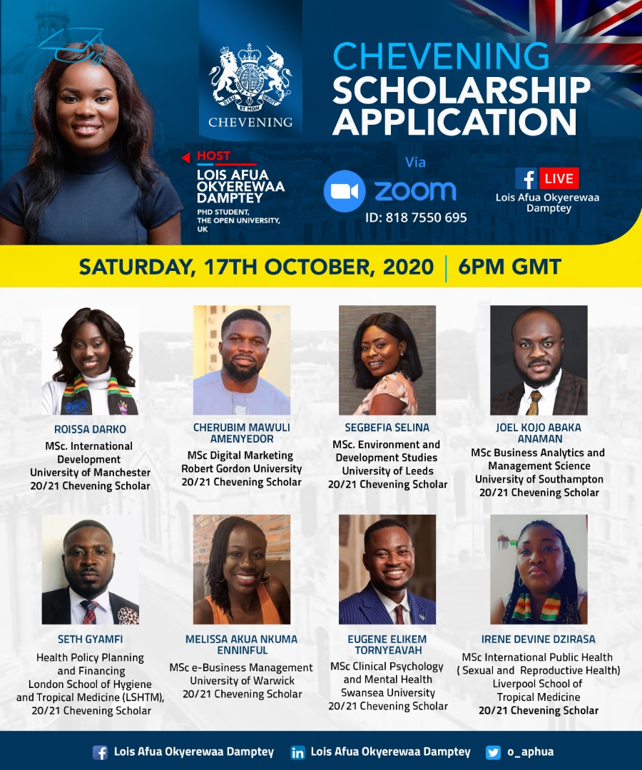 Join us in a Chevening scholarship application conversation on 17thOctober, 2020 at 6pmGMT with some of our 2020/2021 Chevening scholars as we delve into;
1/n