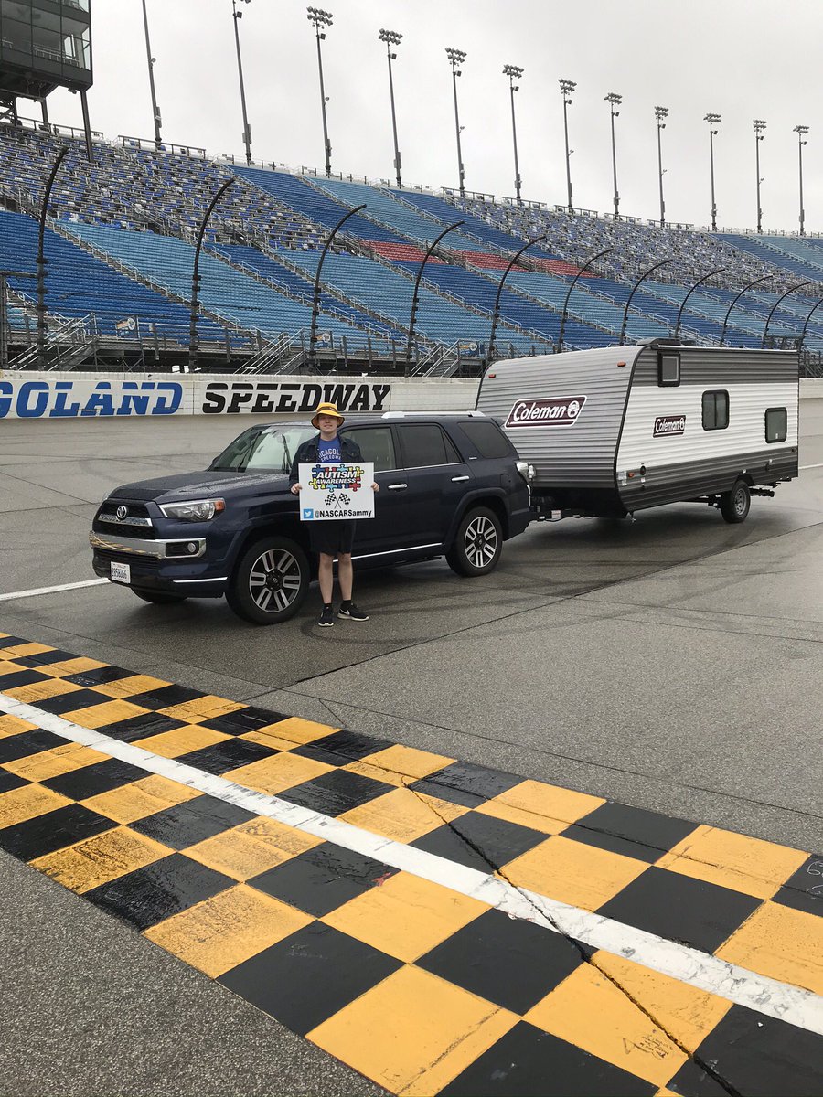 NASCARSammy's tweet photo. Thanks @ChicagolndSpdwy for making the 1st stop of my #PositivityTour AWESOME! 
I  hoped to meet @Scott_Paddock &amp; take a picture with my #AutismAwareness sign. 
But,  I met everyone, rode around the track 100mph, visited spotters tower, threw the caution lights!
Thank you all. 🏁 https://t.co/RehI7ubiaG