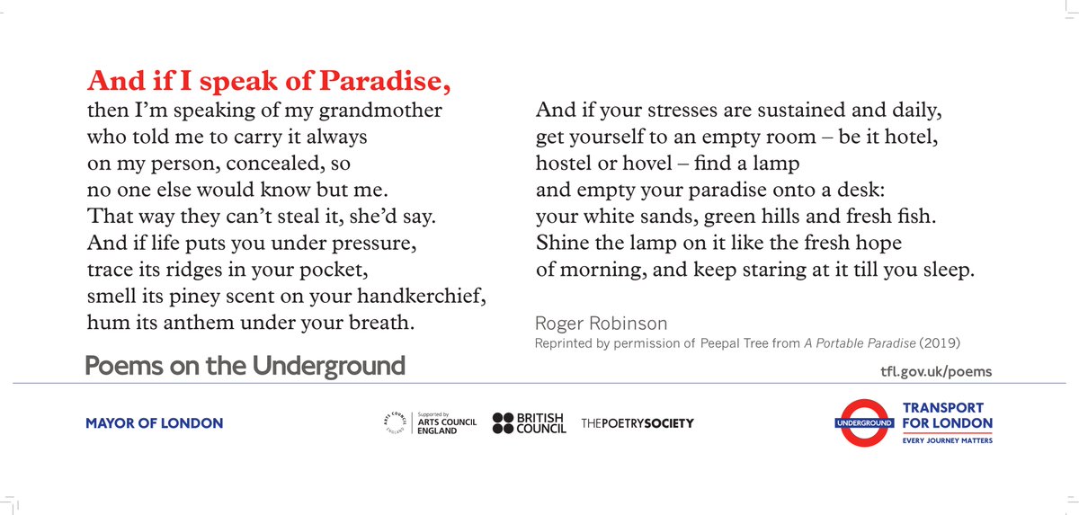 Saw this today, just lovely. #RogerRobinson #poemsontheunderground