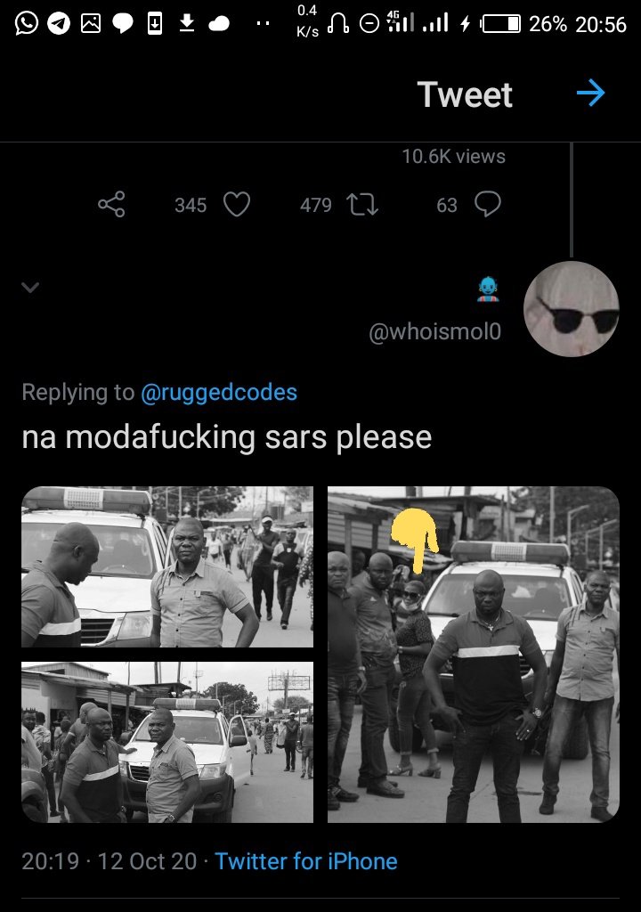Looking at the video of the officer after he was shot, a lady tried to help him.. Is the lady a protester or also a colleague of inspector AY?These pictures speaks..  #EndPoliceBrutalityinNigeria  #SARSMUSTENDSee the initial video link here >>>  https://twitter.com/TheViralTrendz/status/1315684588459560960?s=19
