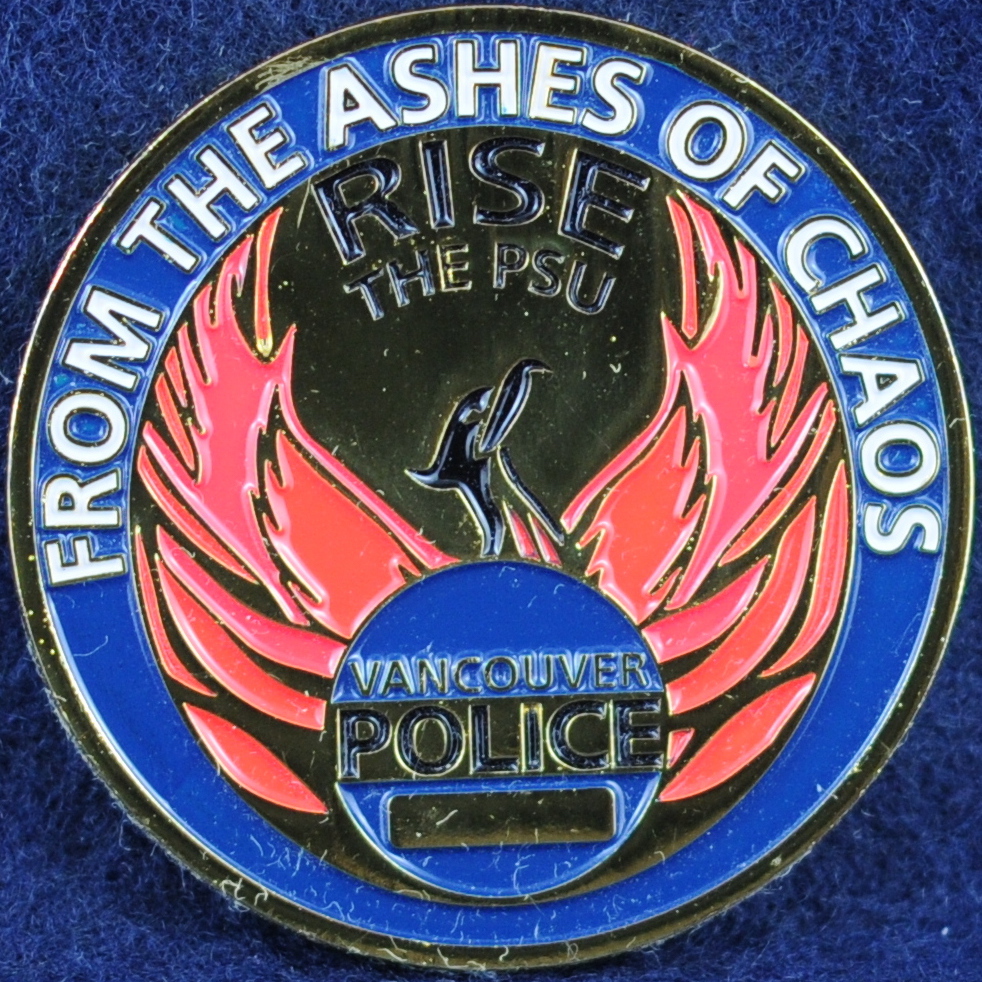 5/ Many of these coins raise questions. Here's the one for the Vancouver Police "Public Safety Unit" - a flaming Phoenix rising from the ashes of chaos.To me this seems to be saying Vancouver has been destroyed by fires of chaos and the VPD will rebuild?