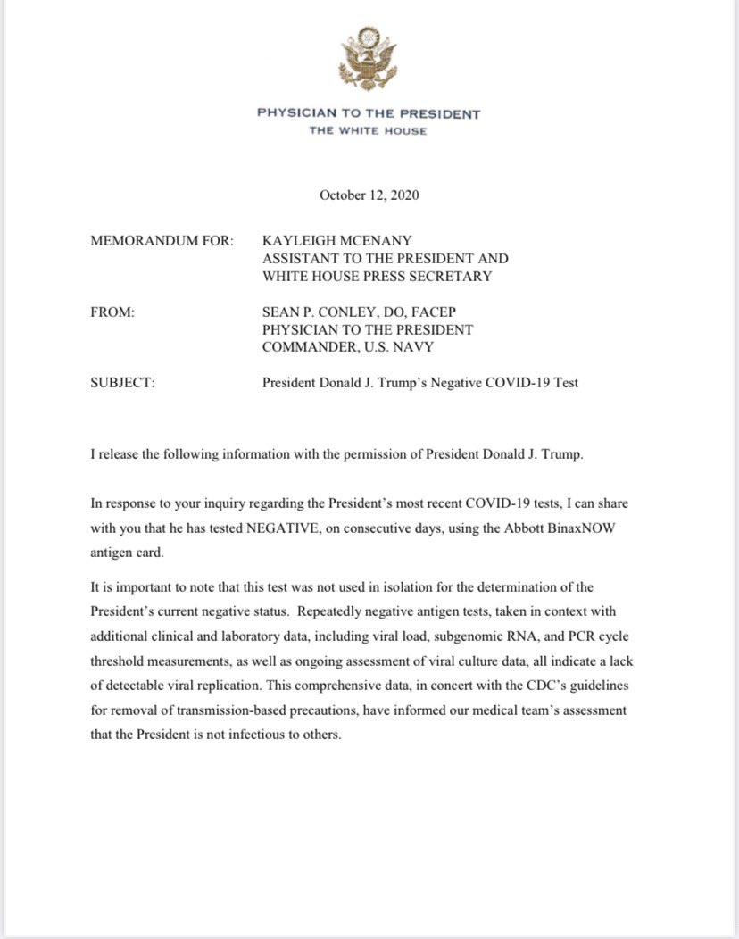 PressSec45's tweet image. An update from President @realDonaldTrump’s physician: