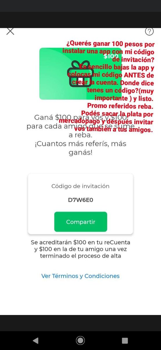 Baja reba y con mi código gana 100 pesos.