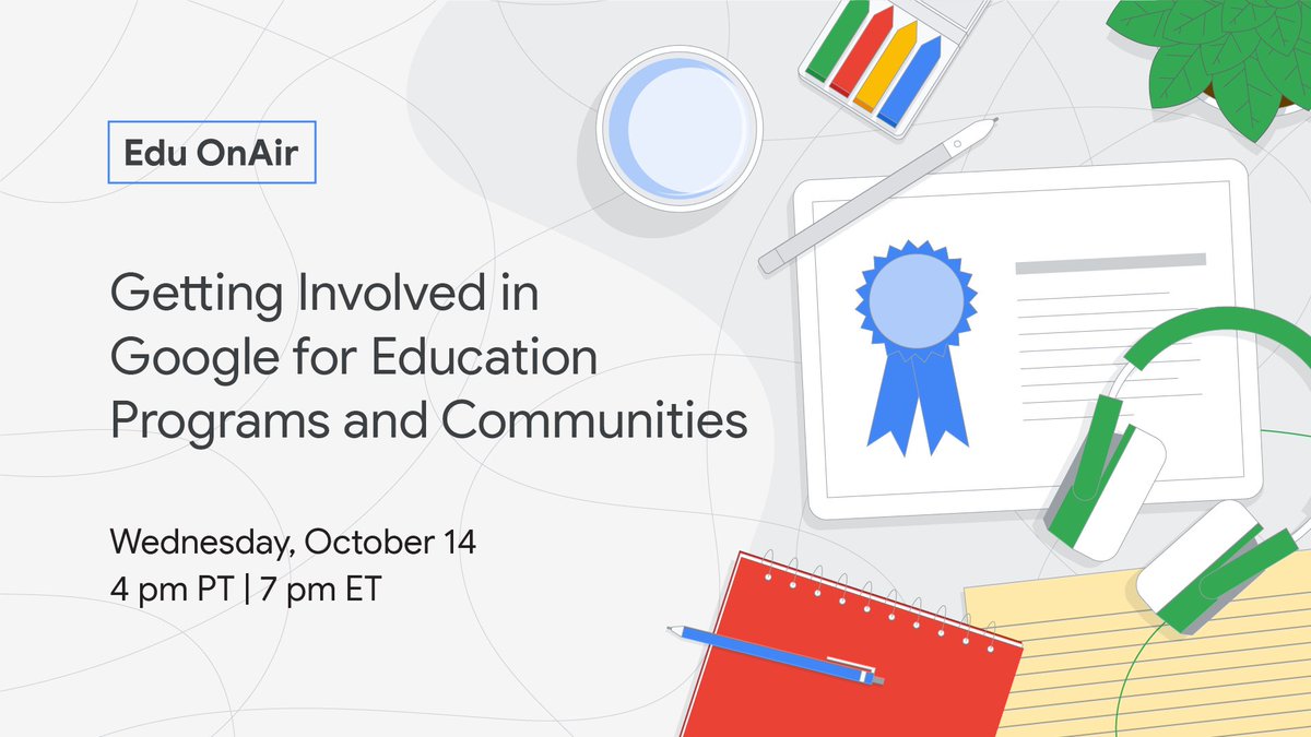 GoogleForEdu's tweet photo. In this upcoming #EduOnAir webinar, you'll learn all about these various #GoogleEdu #PD programs:
✔️Level 1/Level 2 Certification
✔️Certified Trainer
✔️Certified Coach
✔️Certified Innovator
✔️Google Educator Groups

Register today: https://t.co/Jsh2DfkuQ8 https://t.co/z9bCgmQOvh