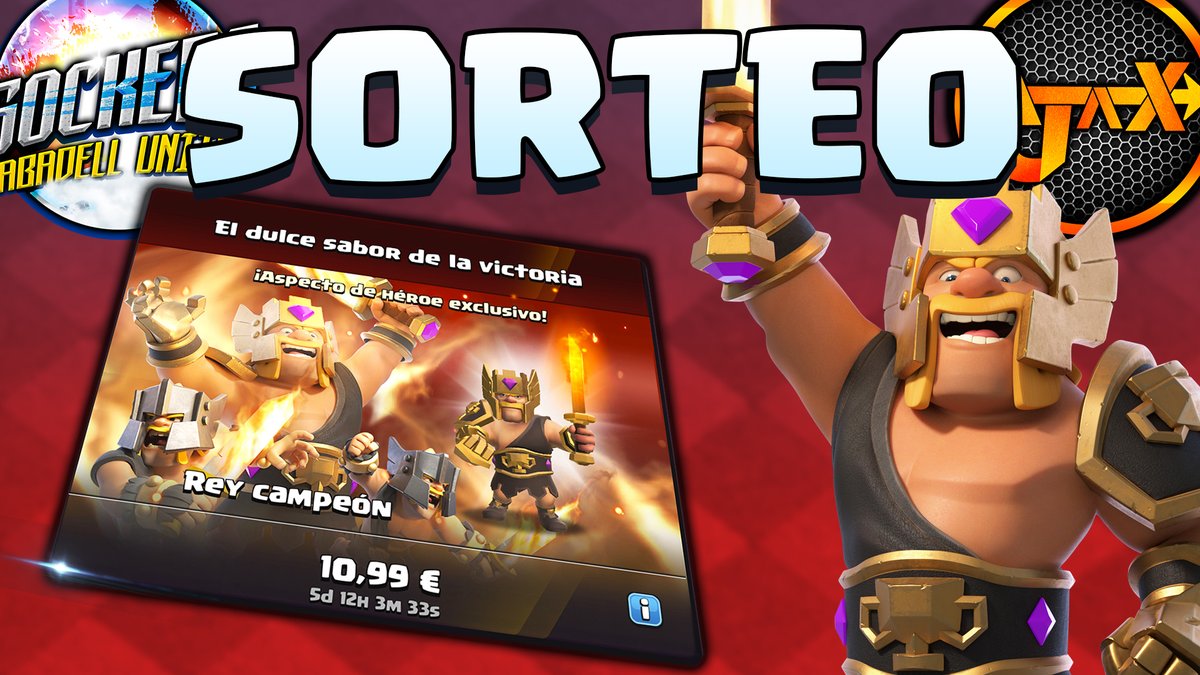 📢¡SORTEO DE LA NUEVA SKIN "REY CAMPEÓN"!📢

📝Para participar:

1️⃣ RT a este Tweet y mencionar a 2 amigos
2️⃣ Seguirnos <a href="/Sockers_/">Sockers SU</a> &amp; @AjaxRNK 
3️⃣ Sub a mi canal👉youtube.com/AjaXRNK
4️⃣ Captura con el código: SOCKERS en la TIENDA

👉Finaliza: Viernes 13

🍀¡SUERTE A TOD@S!🍀