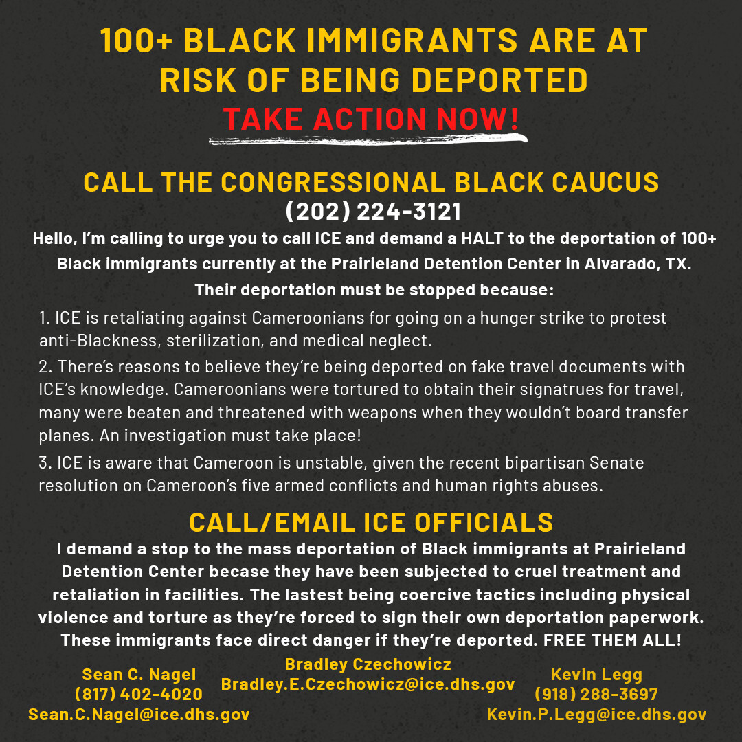 ICE may not give us the time of day but immediate Congressional intervention CAN stop these unjust deportations from happening.  #BlackLivesMatter   Please help  #FreeCameroonians &  #FreeBlackMigrants Call and email the Congressional Black Caucus and  @ICEgov NOW!